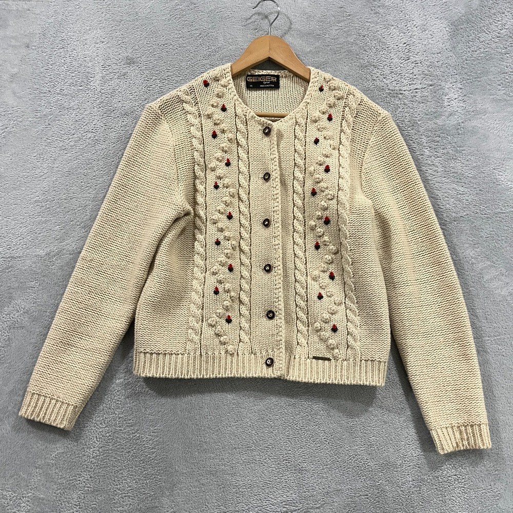 Vintage Geiger Tyrol Cardigan Jacket Women's 44 Embroidered 90s Floral Boho